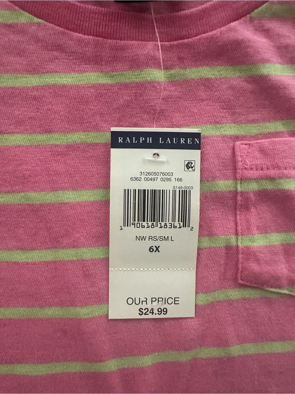 Polo Ralph Lauren Girls Pink Striped Ruffle Hem Pocket Dress NWT Size 6X - Picture 4 of 4